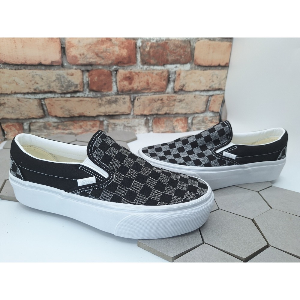 Vans Classic Slip-On Platform Stackform Checkered Black Gray Women's 8.5 | Men 7